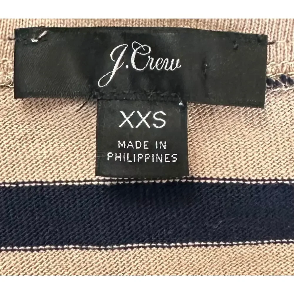 J. Crew Classic Mariner Cloth Boatneck T-Shirt in Stripe Tan H6778 Size XXS